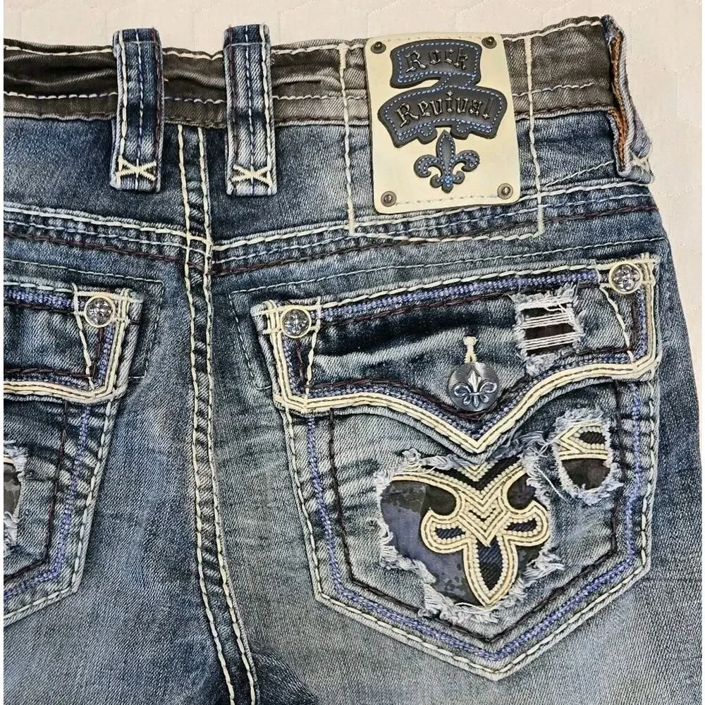 Rock Revival TYME Mens Jeans Straight Leg Size 29 Distressed Thick Stitch MMA - Picture 1 of 12